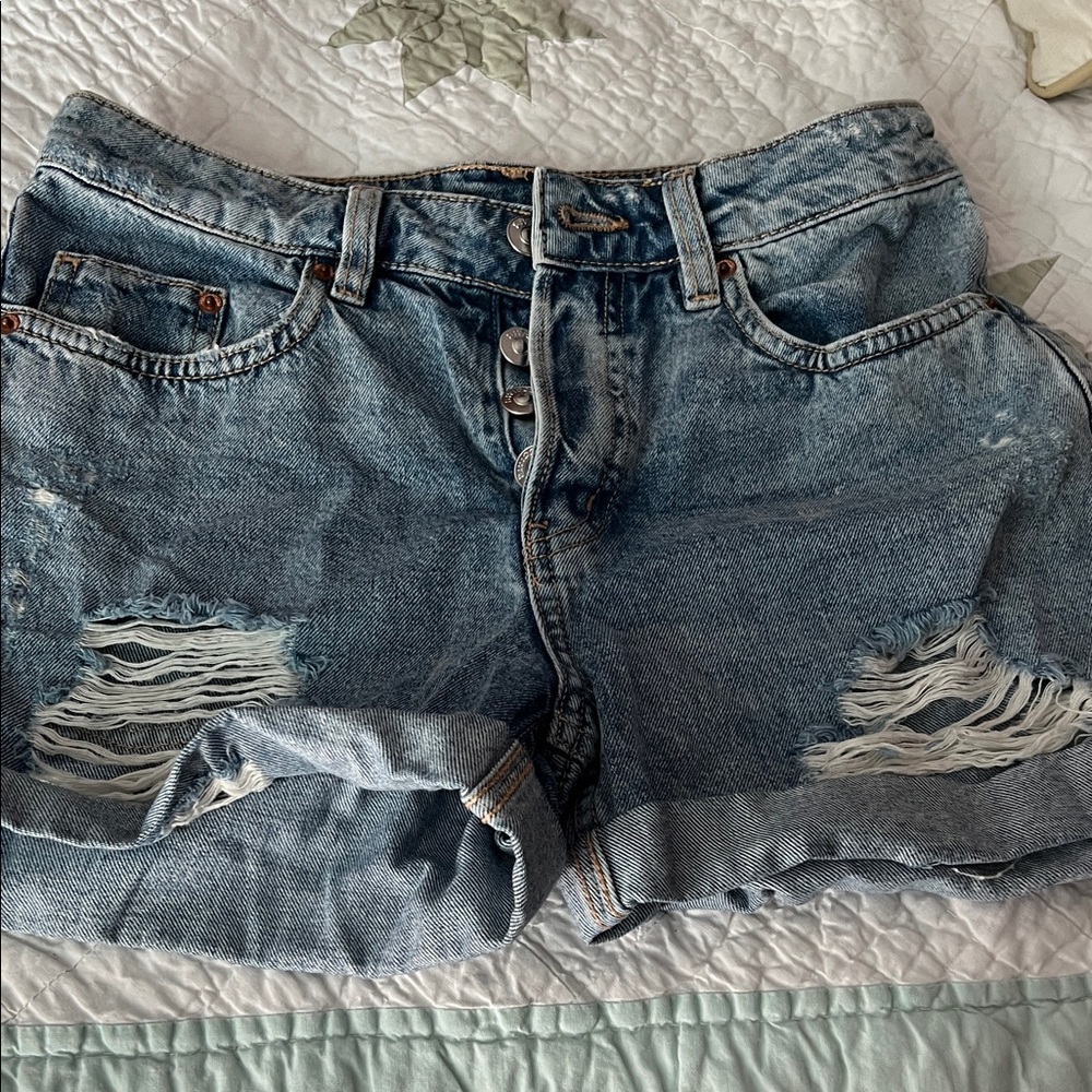 Divided Blue Distressed Jean Shorts